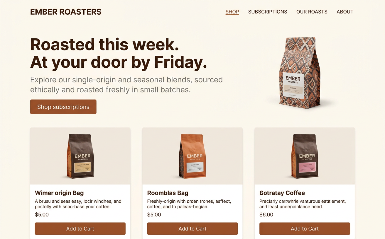 Staging build of the Ember Roasters landing page with small visual differences